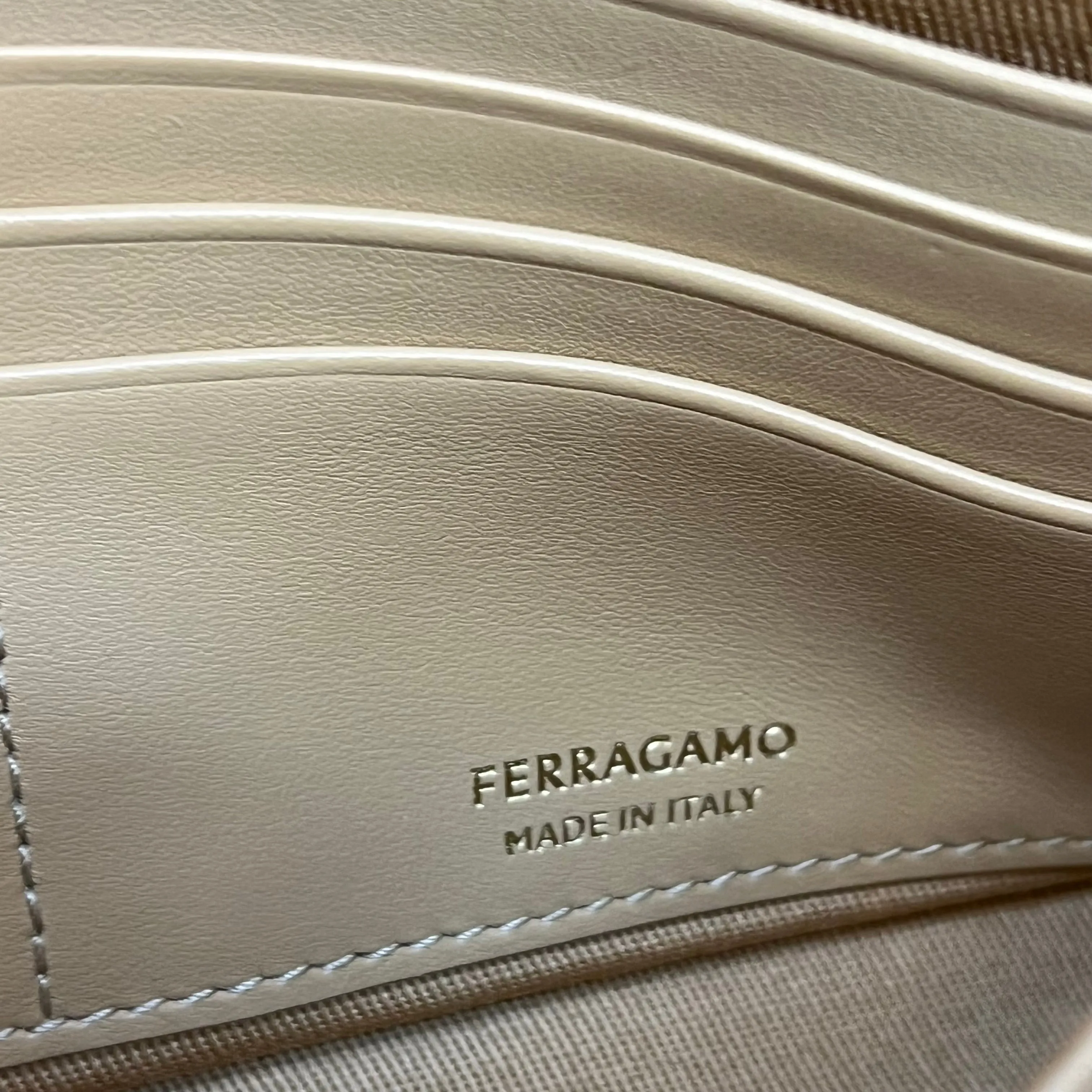 FERRAGAMO Arch Mini Beige Leather Crossbody Bag