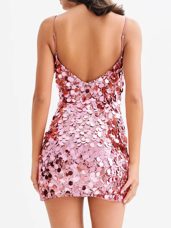 Glitz & Bliss Pink Sequin Mini Party Dress | Pink Sparkly Dress | Shift Glitter Dress | Cocktail Dresses