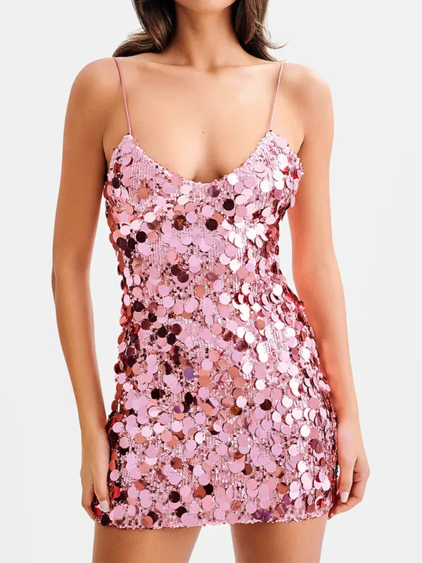 Glitz & Bliss Pink Sequin Mini Party Dress | Pink Sparkly Dress | Shift Glitter Dress | Cocktail Dresses