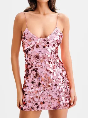 Glitz & Bliss Pink Sequin Mini Party Dress | Pink Sparkly Dress | Shift Glitter Dress | Cocktail Dresses