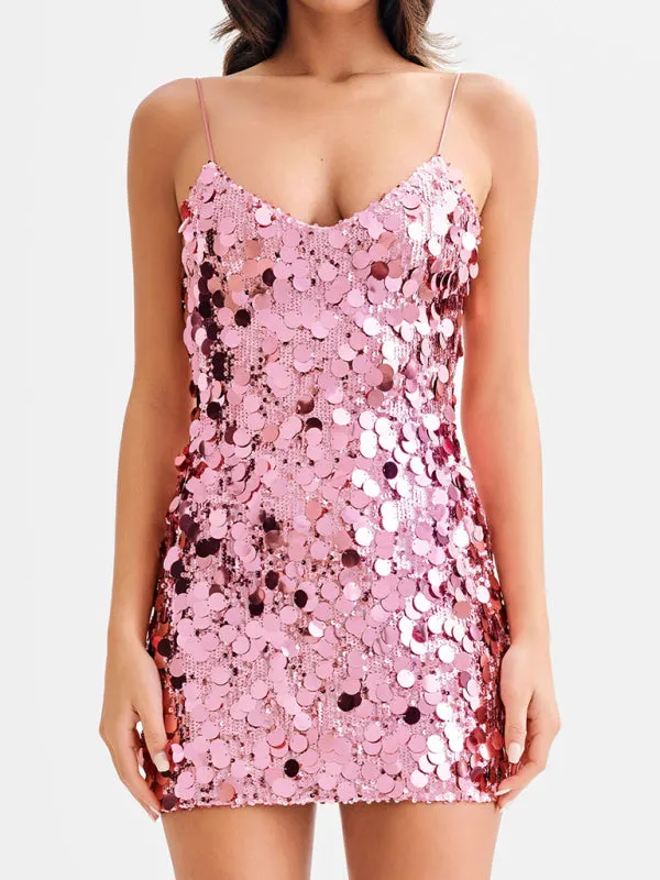 Glitz & Bliss Pink Sequin Mini Party Dress | Pink Sparkly Dress | Shift Glitter Dress | Cocktail Dresses