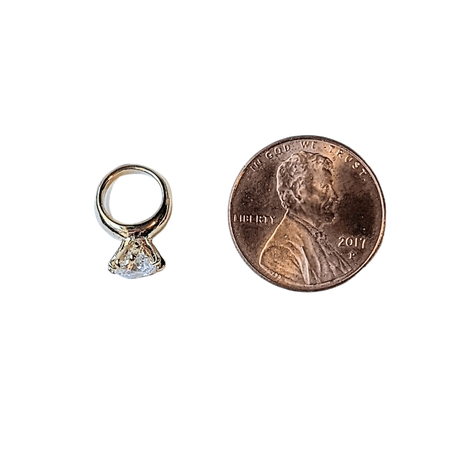 Gold CZ Mini Solitaire Ring Charm
