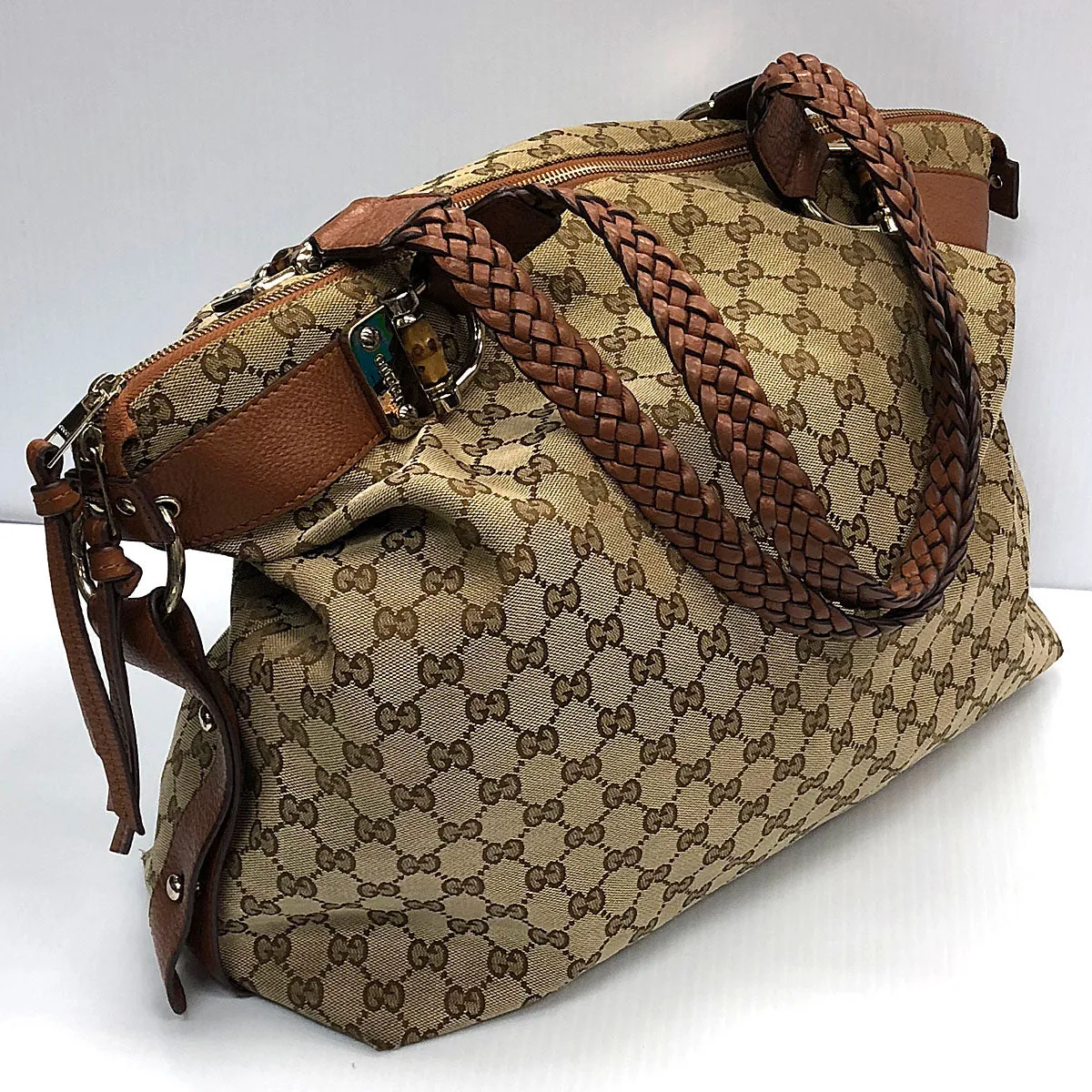 Gucci Large Canvas Bamboo Bar Travel Tote