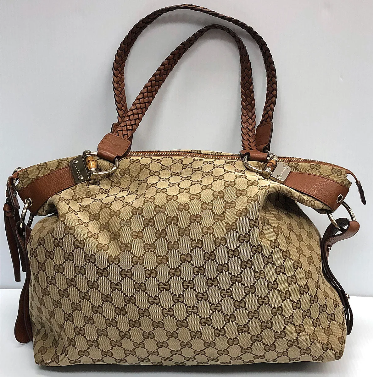 Gucci Large Canvas Bamboo Bar Travel Tote
