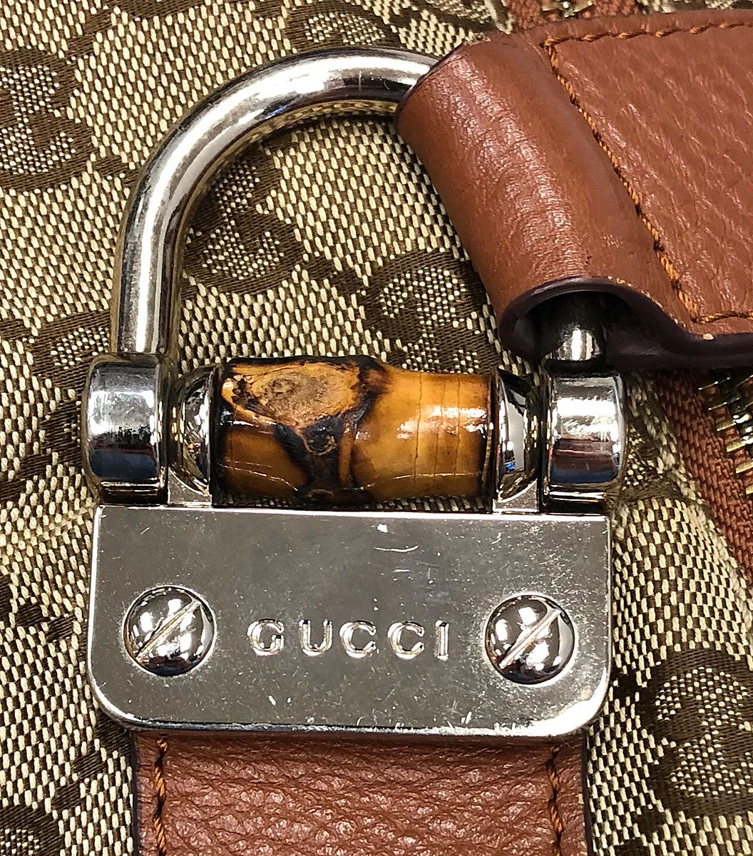 Gucci Large Canvas Bamboo Bar Travel Tote