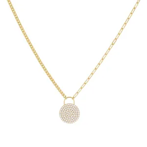 Half Pavé Mixed Chain Disc Necklace