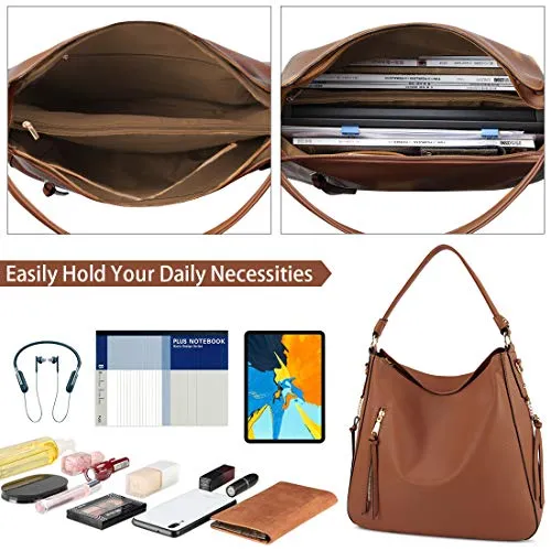 Hobo Handbags for Women Large Waterproof Leather Purses Ladies Tote Satchel Purse Shoulder Bag,Brown