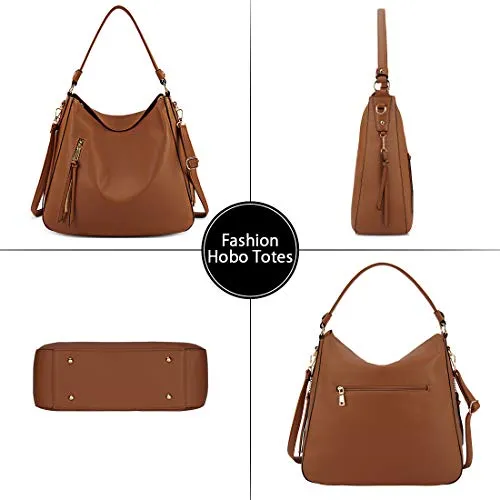 Hobo Handbags for Women Large Waterproof Leather Purses Ladies Tote Satchel Purse Shoulder Bag,Brown