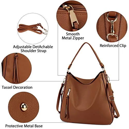 Hobo Handbags for Women Large Waterproof Leather Purses Ladies Tote Satchel Purse Shoulder Bag,Brown