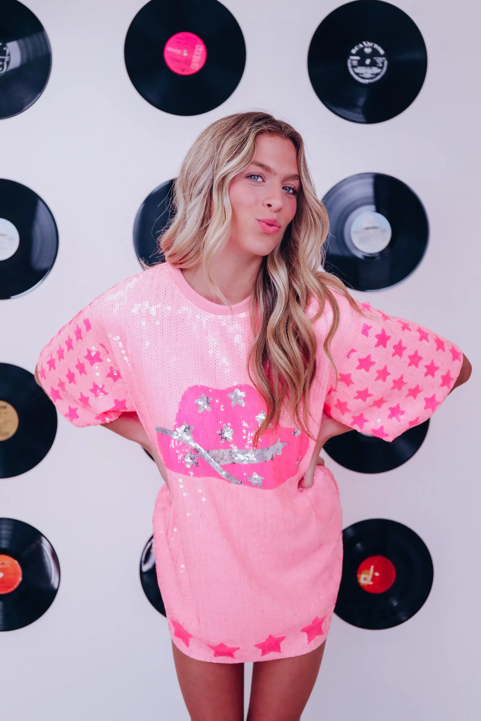 Howdy Sequin Tunic Dress - Pink