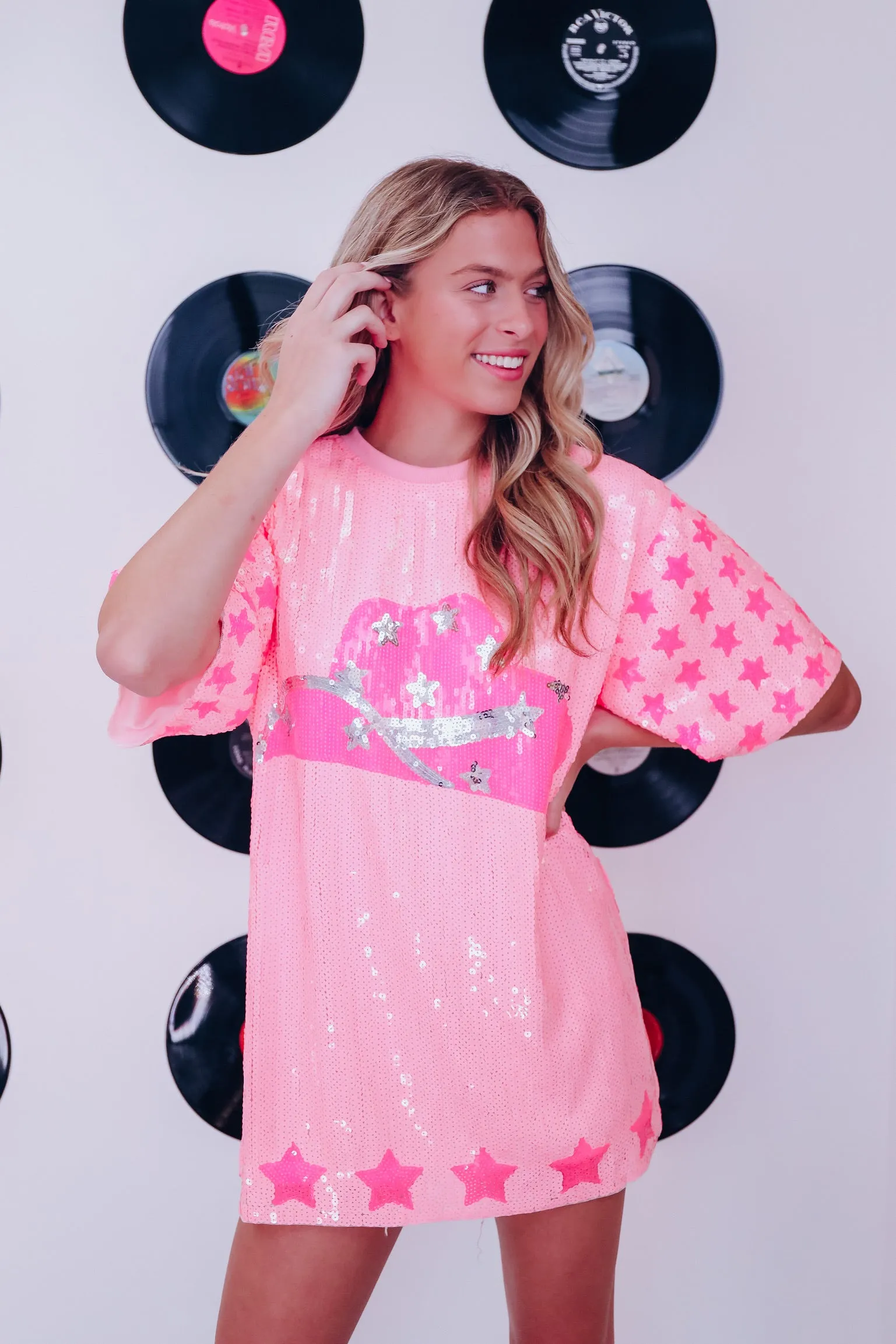 Howdy Sequin Tunic Dress - Pink
