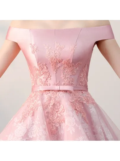 Lace Off-the-Shoulder Pink Sashes Mini Homecoming Dress