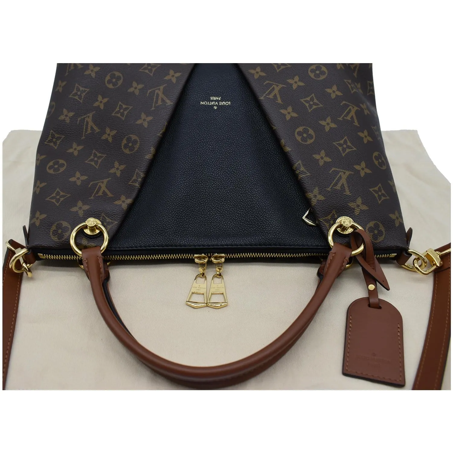LOUIS VUITTON V MM Monogram Canvas Tote Bag Black