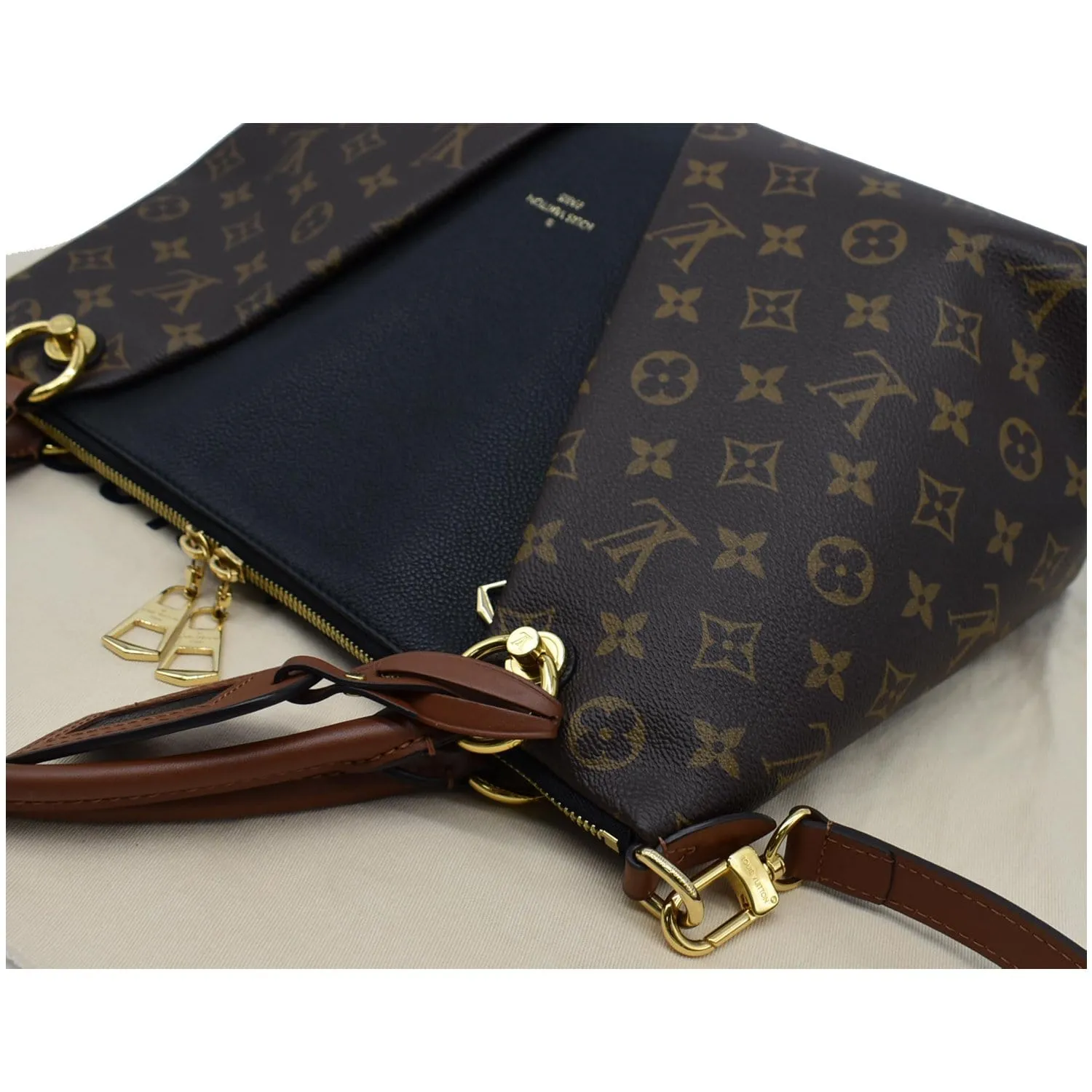 LOUIS VUITTON V MM Monogram Canvas Tote Bag Black