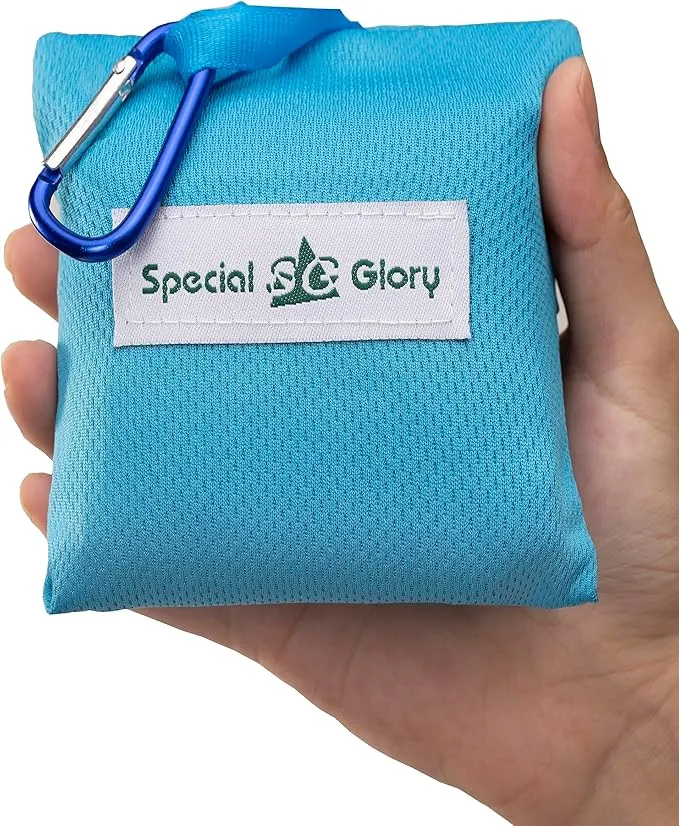 Meafteryou Outdoor Pocket Blanket,Sand-Free Fast Dry Waterproof for Beach,Travel,Hiking,Camping with 4 Built-in Ground Stakes (Blue,43x63 Inch)