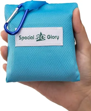 Meafteryou Outdoor Pocket Blanket,Sand-Free Fast Dry Waterproof for Beach,Travel,Hiking,Camping with 4 Built-in Ground Stakes (Blue,43x63 Inch)