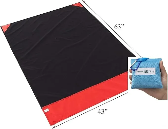 Meafteryou Outdoor Pocket Blanket,Sand-Free Fast Dry Waterproof for Beach,Travel,Hiking,Camping with 4 Built-in Ground Stakes (Blue,43x63 Inch)