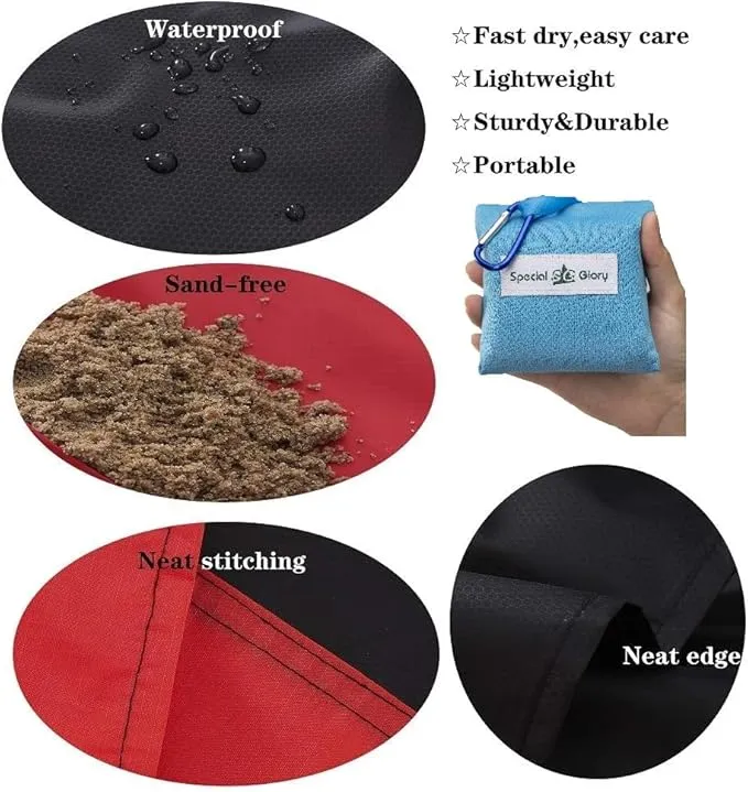 Meafteryou Outdoor Pocket Blanket,Sand-Free Fast Dry Waterproof for Beach,Travel,Hiking,Camping with 4 Built-in Ground Stakes (Blue,43x63 Inch)