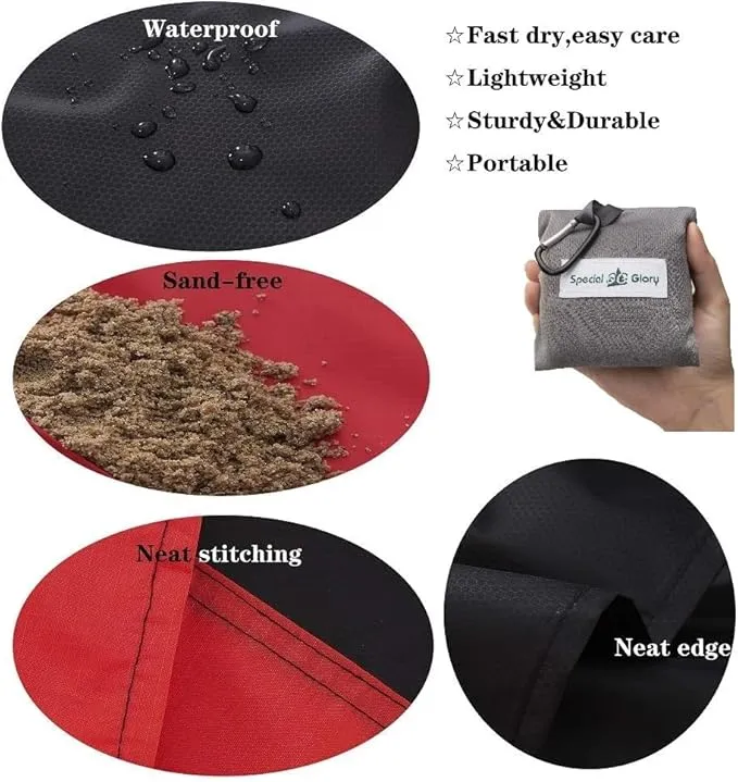 Meafteryou Outdoor Pocket Blanket,Sand-Free Fast Dry Waterproof for Beach,Travel,Hiking,Camping with 4 Built-in Ground Stakes (Dark Grey,43x63 Inch)