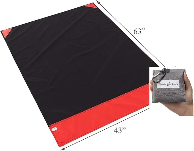 Meafteryou Outdoor Pocket Blanket,Sand-Free Fast Dry Waterproof for Beach,Travel,Hiking,Camping with 4 Built-in Ground Stakes (Dark Grey,43x63 Inch)