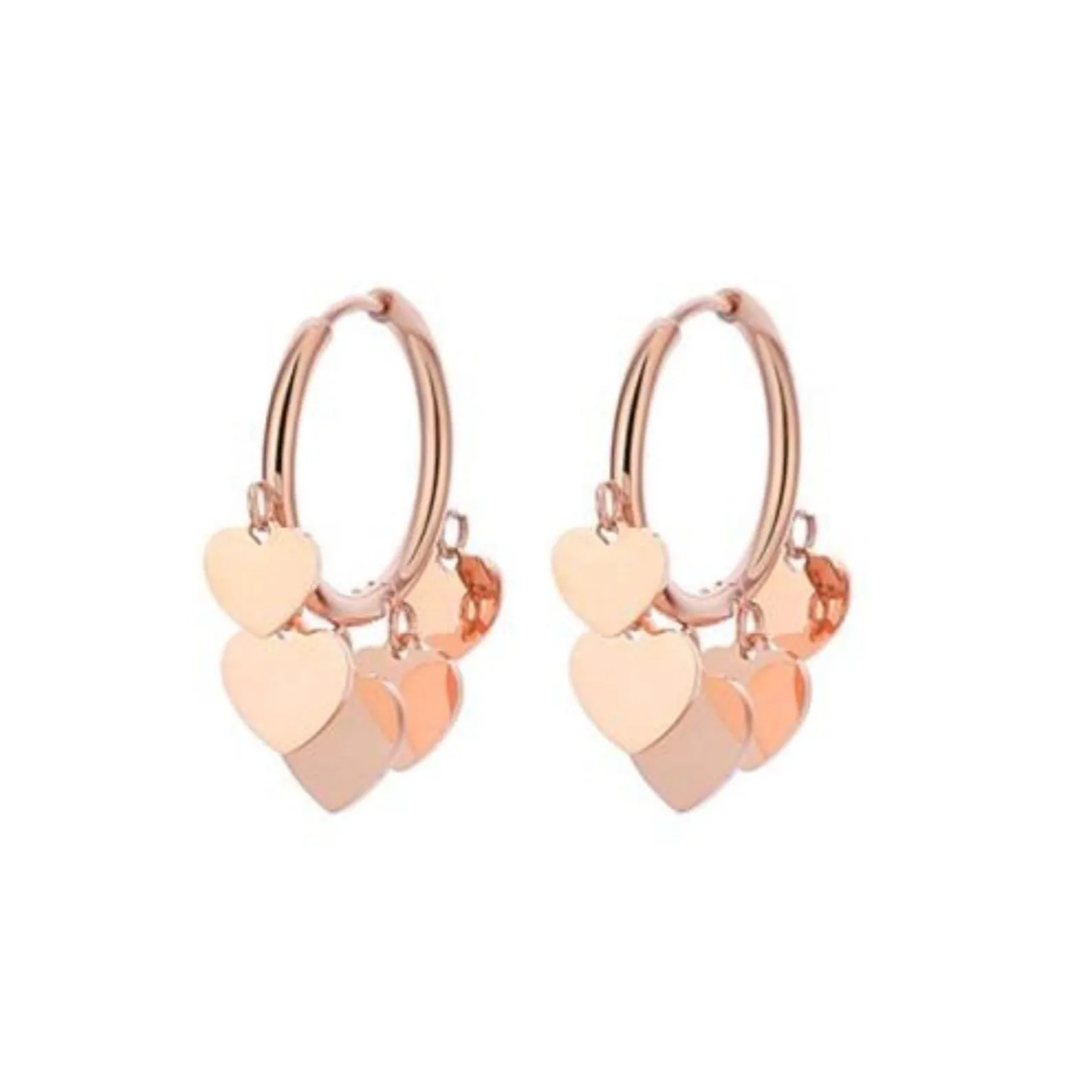 Multi Mini Heart Charm Dangle Hoop Earrings Rose Gold