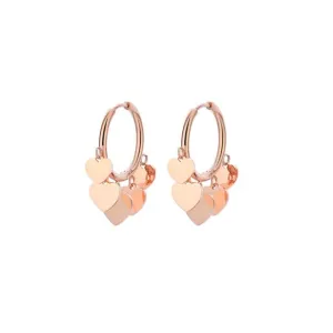 Multi Mini Heart Charm Dangle Hoop Earrings Rose Gold