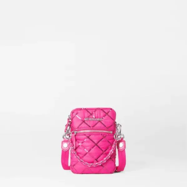 MZ Wallace Micro Crosby in Bright Fuchsia with Sequins