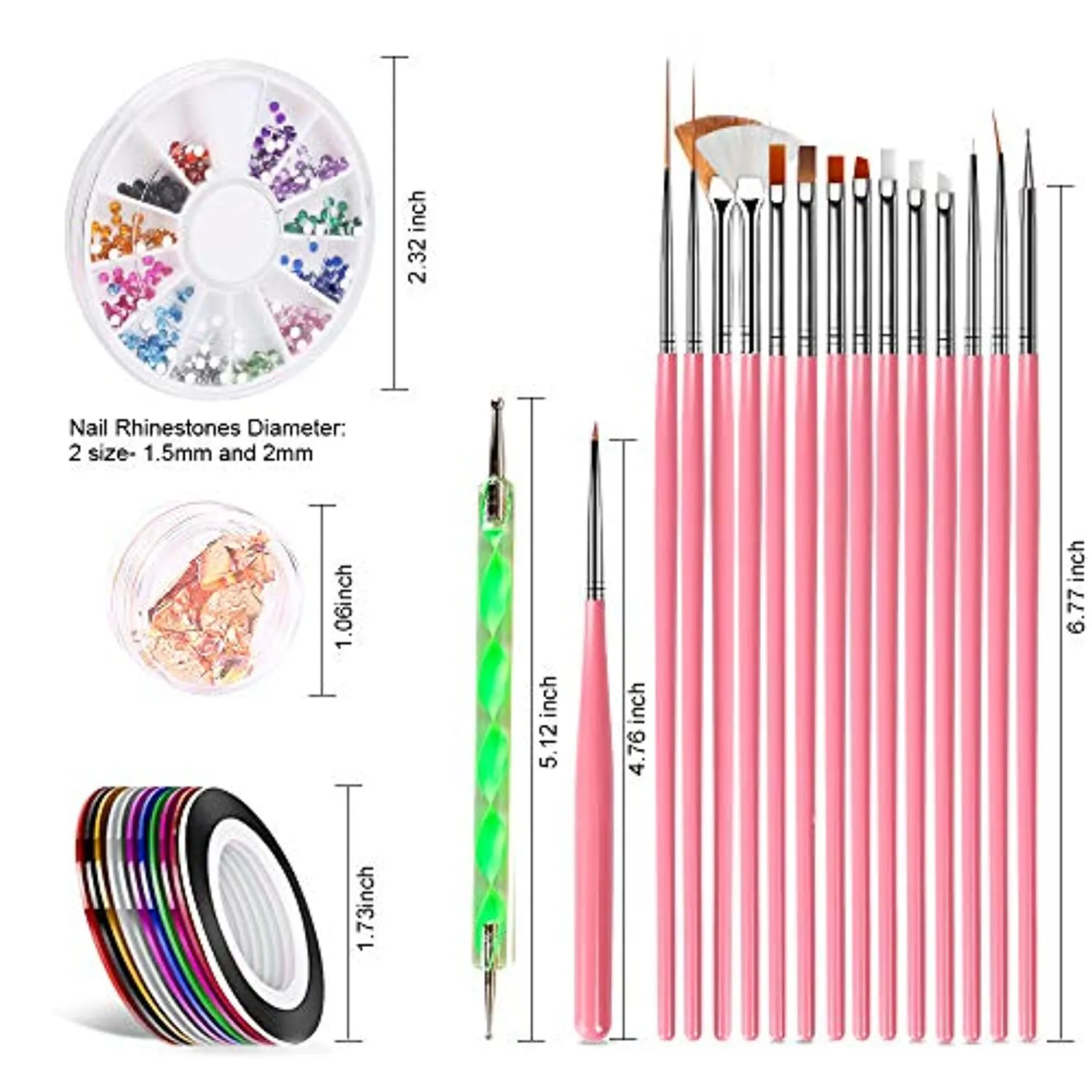 Nail Pen Designer, Teenitor Stamp Nail Art Tool with 15pcs Nail Painting Brushes, Nail Dotting Tool, Nail Foil, Manicure Tape, Color Rhinestones for Nails