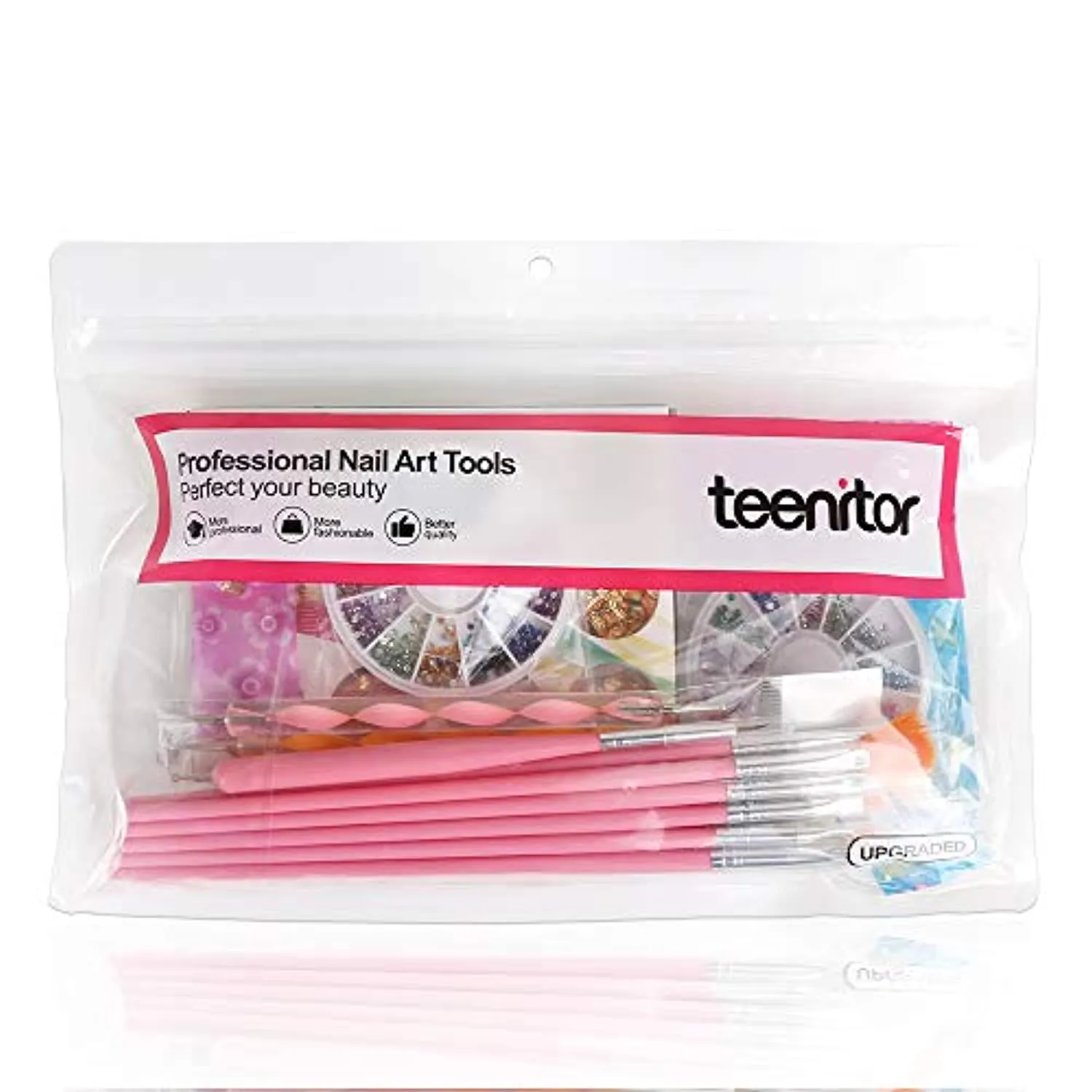 Nail Pen Designer, Teenitor Stamp Nail Art Tool with 15pcs Nail Painting Brushes, Nail Dotting Tool, Nail Foil, Manicure Tape, Color Rhinestones for Nails