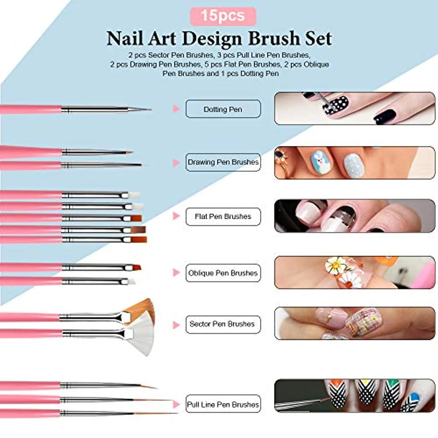 Nail Pen Designer, Teenitor Stamp Nail Art Tool with 15pcs Nail Painting Brushes, Nail Dotting Tool, Nail Foil, Manicure Tape, Color Rhinestones for Nails