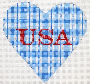 OM-231 - Mini Heart – Patriotic Blue & White Plaid w/ USA in Sparkly Red