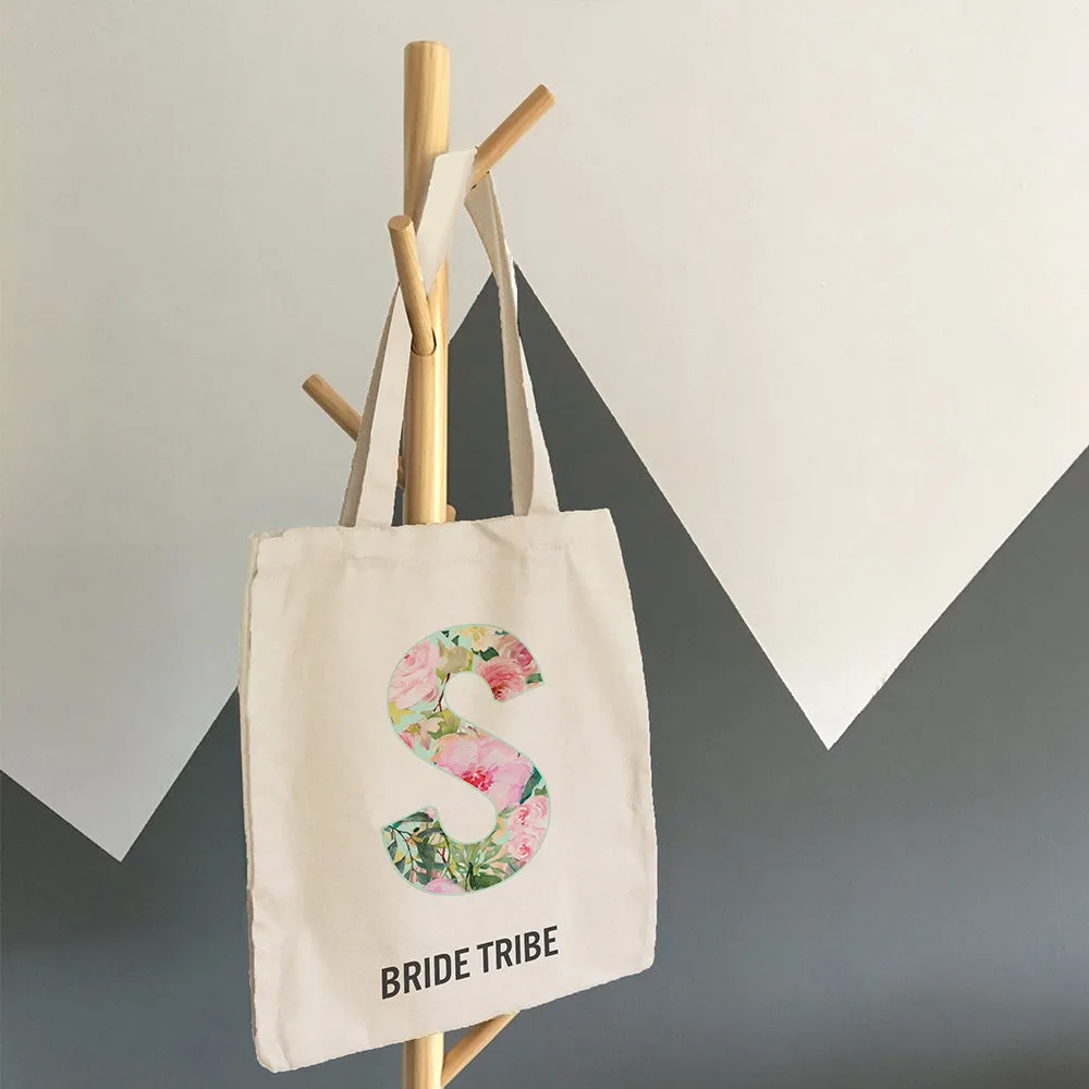 Personalised Floral Print Initial Tote Bag