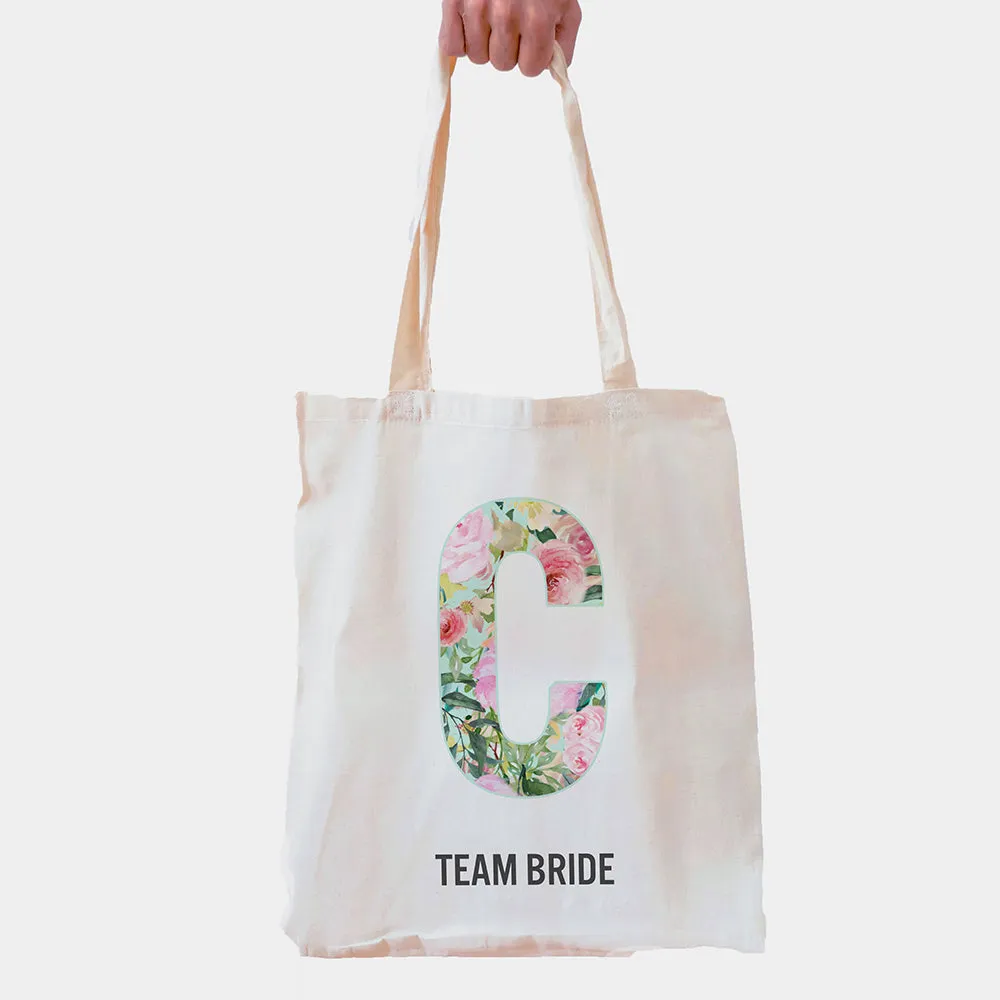 Personalised Floral Print Initial Tote Bag