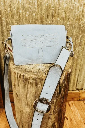 Powder Blue Suede Bum Bag with White Figure 8