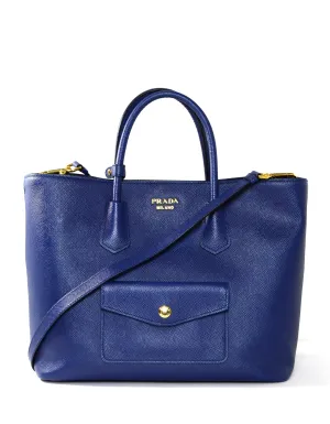 Prada Bluette Saffiano Front Pocket Tote Bag