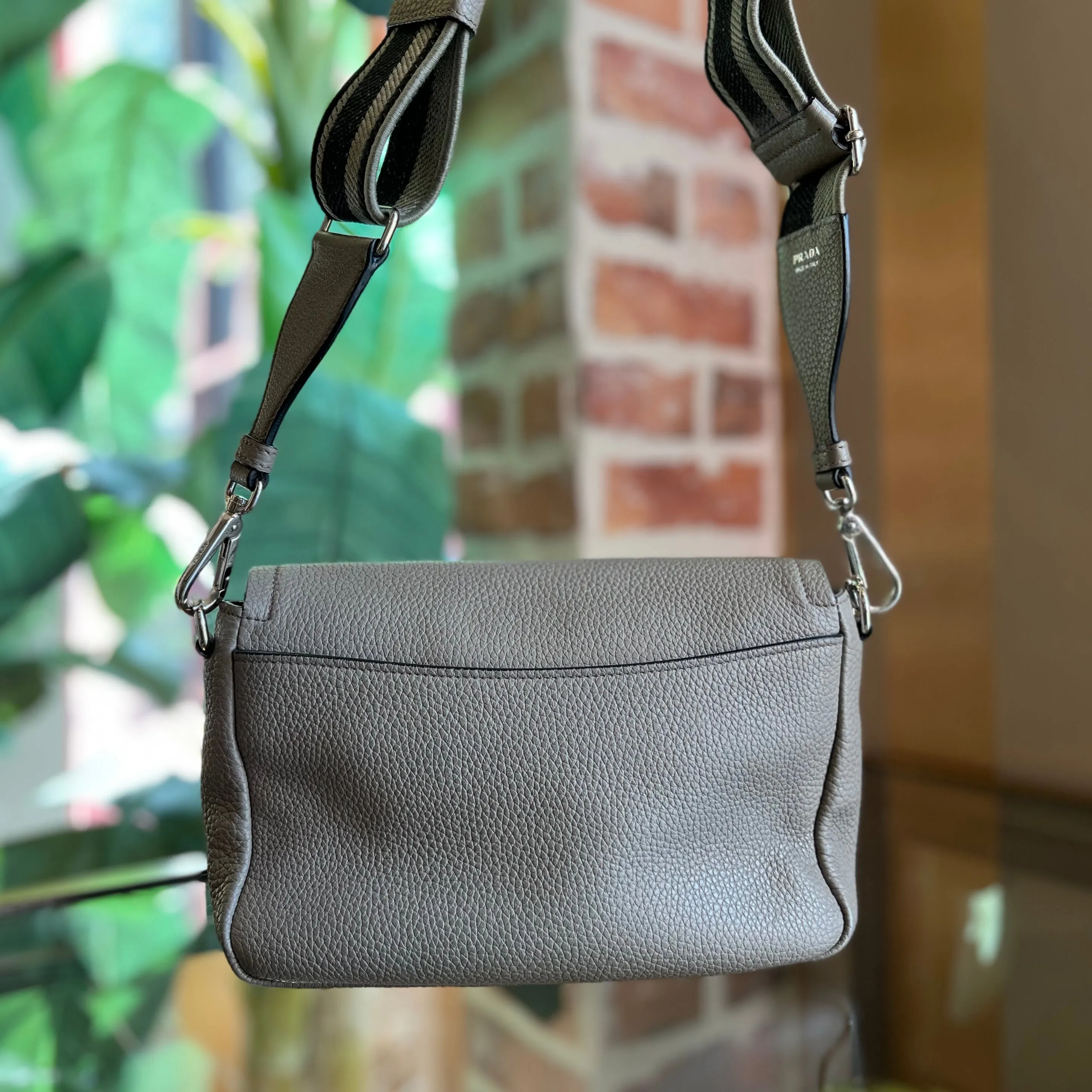 PRADA Gray Daino Leather Crossbody Bag