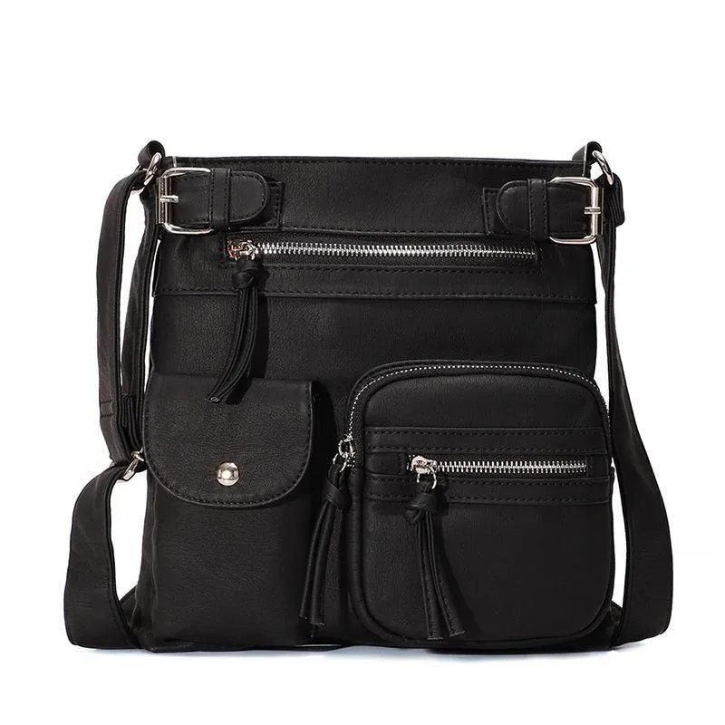 Premium Multi-Pocket Crossbody Bag, Soft Leather Shoulder Bag
