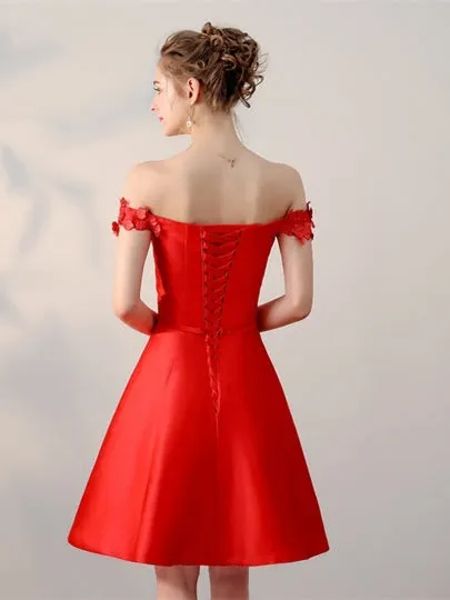 Red Appliques Off-the-Shoulder Mini Homecoming Dress