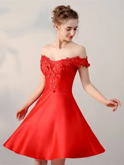 Red Appliques Off-the-Shoulder Mini Homecoming Dress