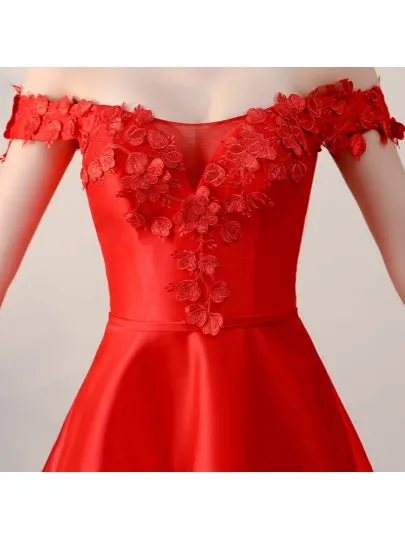 Red Appliques Off-the-Shoulder Mini Homecoming Dress