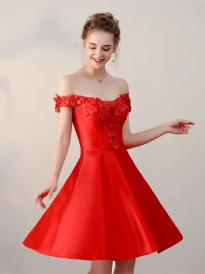 Red Appliques Off-the-Shoulder Mini Homecoming Dress