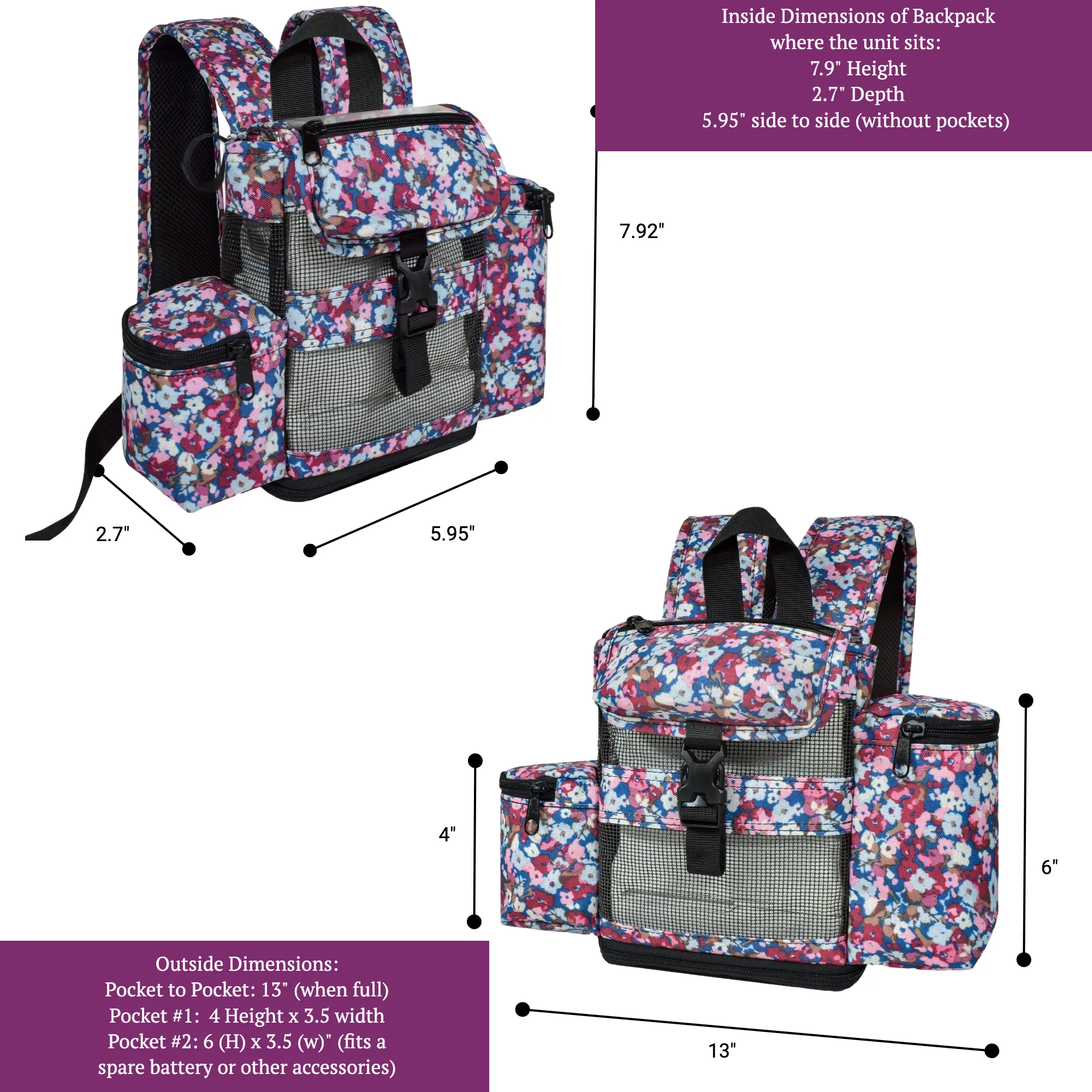 REFURBISHED Inogen One G4, Inogen Rove 4, & OxyGo Fit Lightweight Backpack w/Pockets - Floral