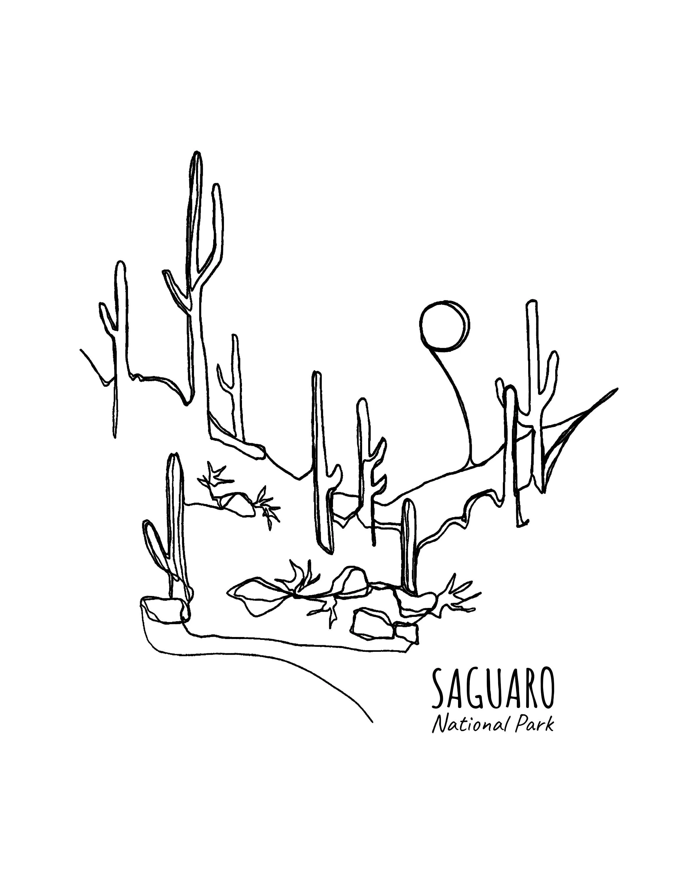 Saguaro National Park, Arizona Continuous Line Print