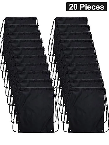 Shappy 20 Pieces Drawstring Bag Backpack Sport Bag Cinch Tote Travel Rucksack for Traveling and Storage (Black 2)