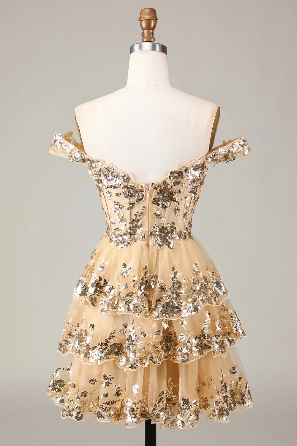 Sparkly Black A Line Off The Shoulder Corset Tiered Short Homecoming Dress