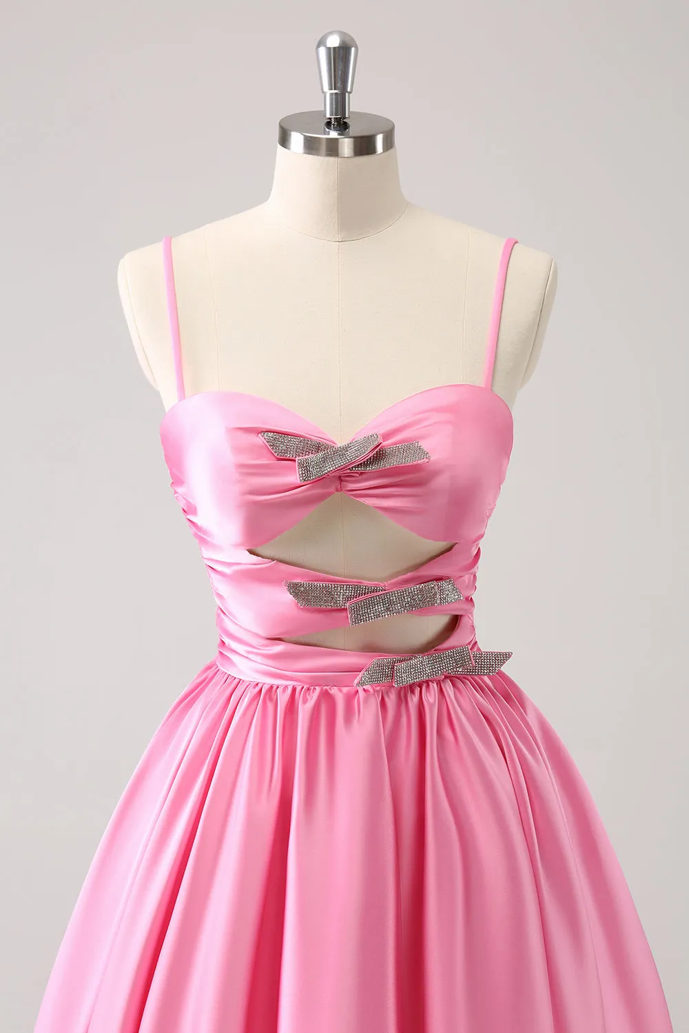 Sparkly Cute Pink A Line Spaghetti Straps Cut Out Homecoming Dress with Sequins