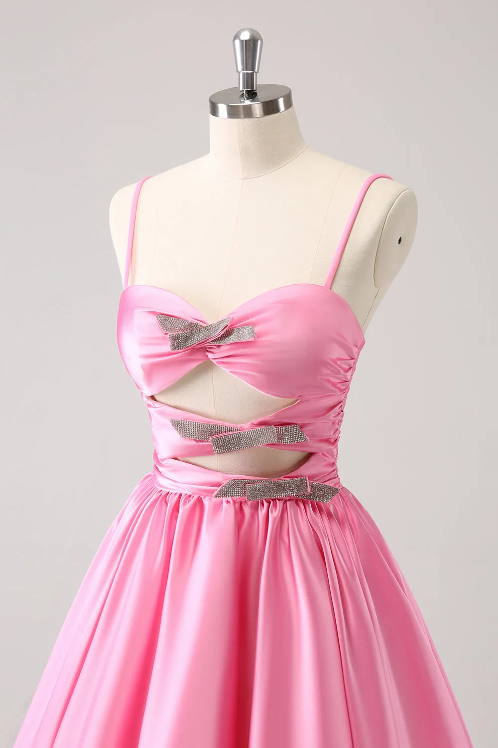 Sparkly Cute Pink A Line Spaghetti Straps Cut Out Homecoming Dress with Sequins