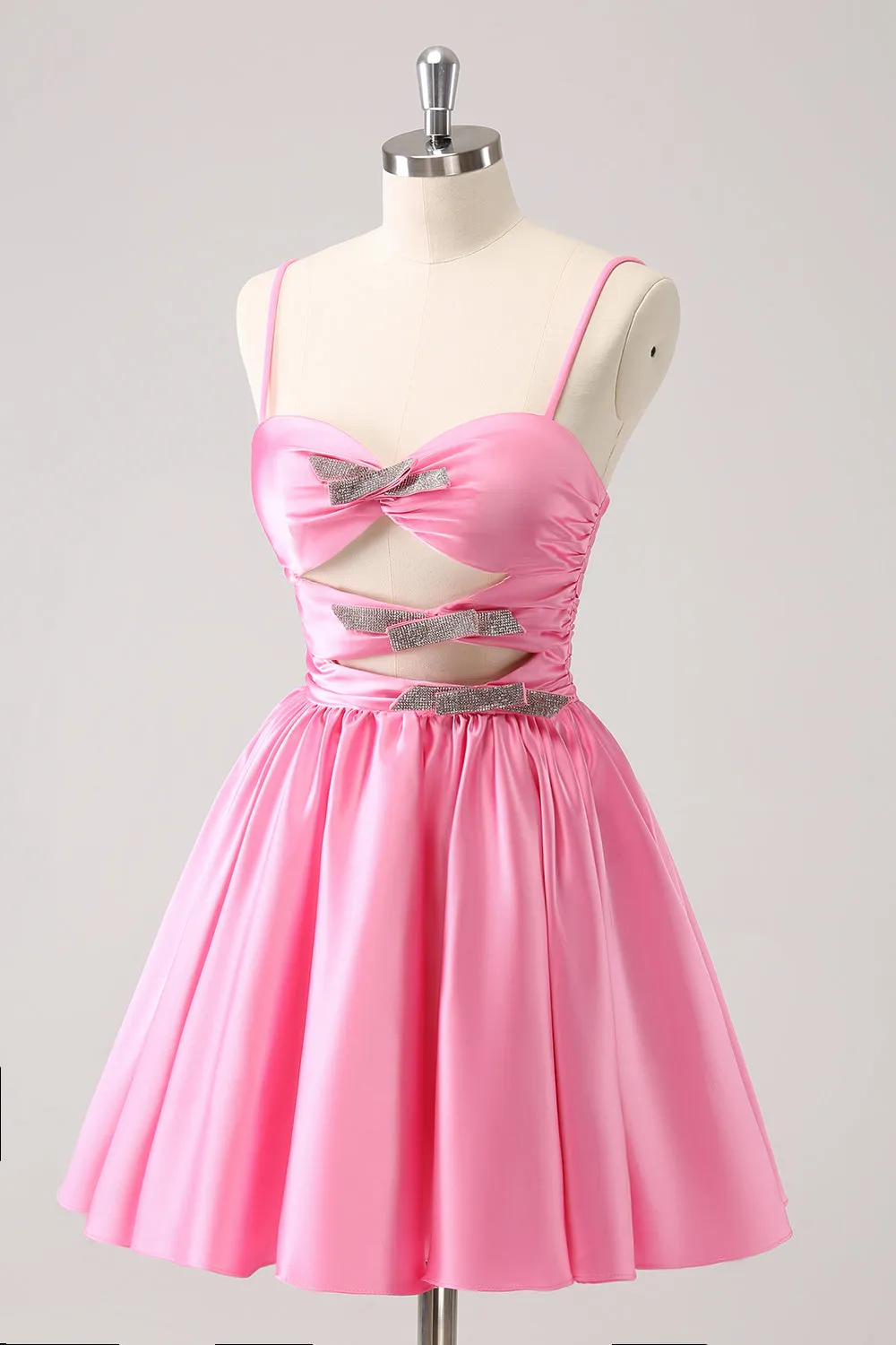 Sparkly Cute Pink A Line Spaghetti Straps Cut Out Homecoming Dress with Sequins