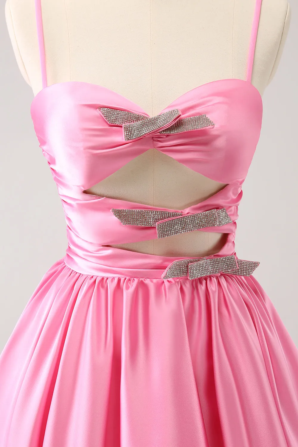 Sparkly Cute Pink A Line Spaghetti Straps Cut Out Homecoming Dress with Sequins