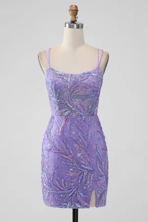 Sparkly Lilac Mermaid Lace-Up Back Short Homecoming Dress with Sequins